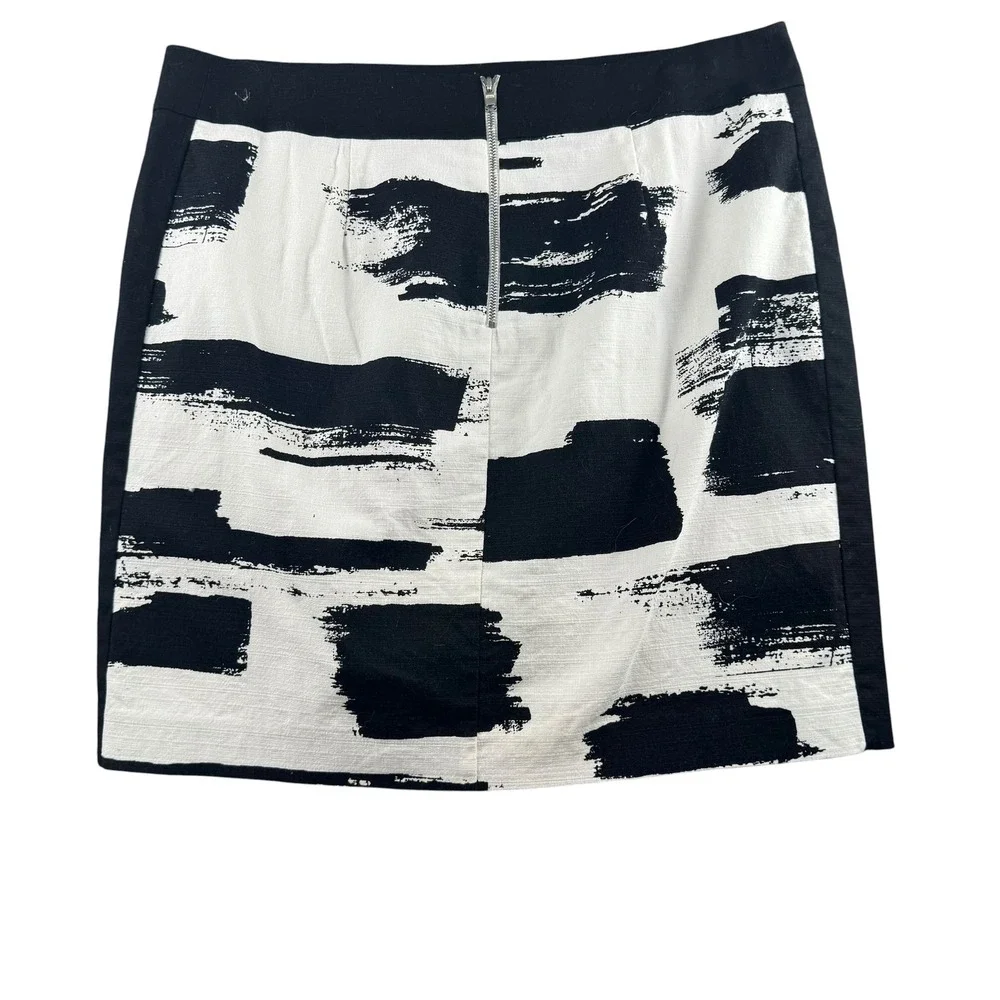 Ann Taylor Black White Abstract Brushstroke Mini Skirt Cotton Blend Size 14